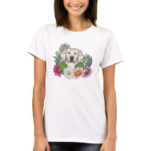 Cream Golden Retriever Head met kleurrijke bloemen