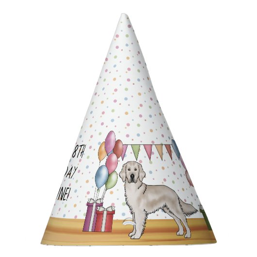 Cream Golden Retriever Hond Kleurrijke Gelukkige V Feesthoedjes (Rechts)
