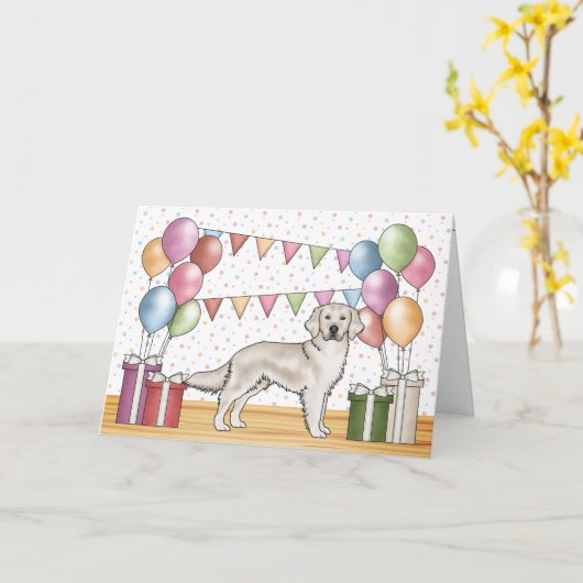 Cream Golden Retriever Hond Kleurrijke Verjaardag Kaart (Gele Bloem)