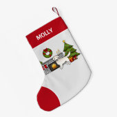 Cream Golden Retriever in een kerstkamer met naam Kleine Kerstsok (Achterkant (Hangend))