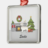 Cream Golden Retriever in feestkamer en naam Metalen Ornament (Links)