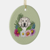 Cream Golden Retriever Kleurrijke bloemen en naam Keramisch Ornament (Rechts)