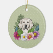 Cream Golden Retriever Kleurrijke bloemen en naam Keramisch Ornament (Links)