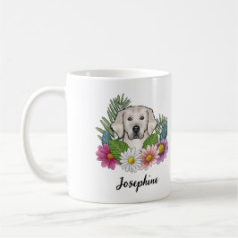 Cream Golden Retriever Kleurrijke bloemen en naam Koffiemok