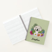 Cream Golden Retriever Kleurrijke bloemen en naam Notitieboek (Binnen)