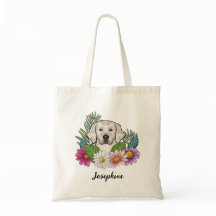 Cream Golden Retriever Kleurrijke bloemen en naam