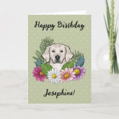 Cream Golden Retriever Kleurrijke Bloemen Verjaard Kaart (Voorkant)