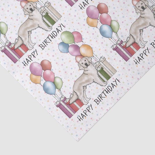 Cream Golden Retriever Kleurrijke Gelukkige Verjaa Tissuepapier (Detail)