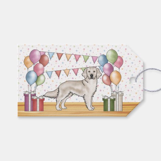 Cream Golden Retriever Kleurrijke Pastel Verjaarda Cadeaulabel (Voorkant (Horizontaal))
