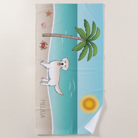 Cream Golden Retriever op een tropisch zomerstrand Strandlaken (Voorkant)