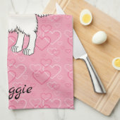 Cream Golden Retriever op roze harten en naam Theedoek (Quarter Fold)