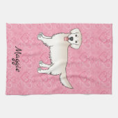 Cream Golden Retriever op roze harten en naam Theedoek (Horizontaal)