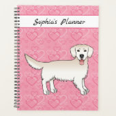 Cream Golden Retriever op roze harten en tekst Planner (Voorkant)