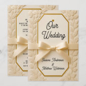 Cream & Goud Trouw Canvasprint – Sierlijk Frame W Kaart (Voorkant / Achterkant)