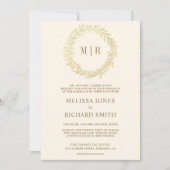 Cream Gouden Blad Tak QR Code Trouwen Kaart (Voorkant)