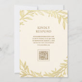 Cream Gouden Blad Tak QR Code Trouwen Kaart (Achterkant)