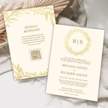 Cream Gouden Blad Tak QR Code Trouwen