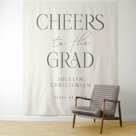 Cream Gray Cheers to the Grad Photo Backdrop Wandkleed
