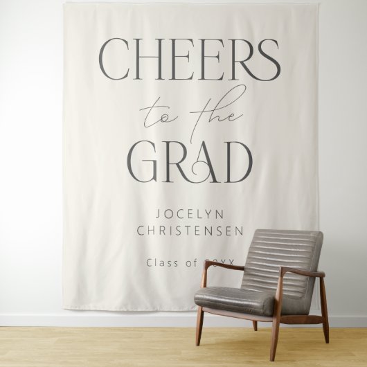 Cream Gray Cheers to the Grad Photo Backdrop Wandkleed (In situ)