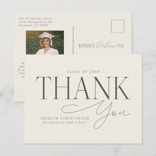 Cream Gray Elegant Modern Graduation Thank You Briefkaart (Voorkant / Achterkant)