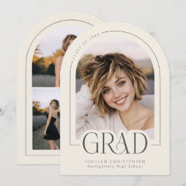 Cream Gray Modern Photo Collage Grad Announcement Kaart