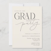 Cream Gray Modern Typography Grad Party Invitation Kaart (Voorkant)