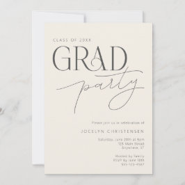 Cream Gray Modern Typography Grad Party Invitation Kaart