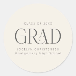 Cream Gray Personalized 2026 Modern Grad Graduate Ronde Sticker