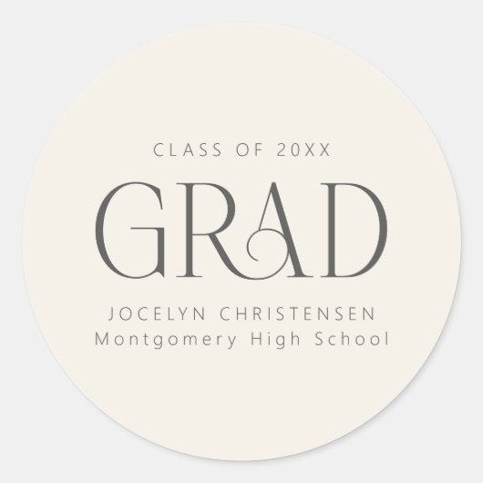 Cream Gray Personalized 2026 Modern Grad Graduate Ronde Sticker (Voorkant)