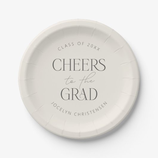 Cream Gray Personalized Cheers Grad Party Papieren Bordje (Voorkant)