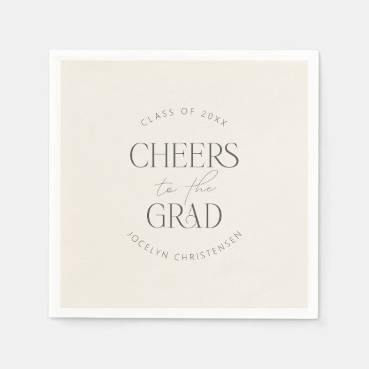Cream Gray Personalized Cheers Grad Party Servet (Voorkant)