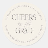 Cream Gray Personalized Cheers to the Grad Ronde Sticker (Voorkant)
