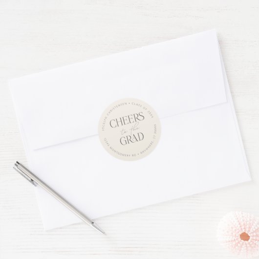 Cream Gray Personalized Cheers to the Grad Ronde Sticker (Envelop)