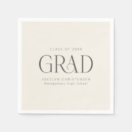 Cream Gray Personalized Minimalist Grad Party Servet