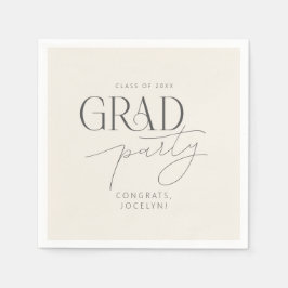 Cream Gray Personalized Minimalist Grad Party Servet