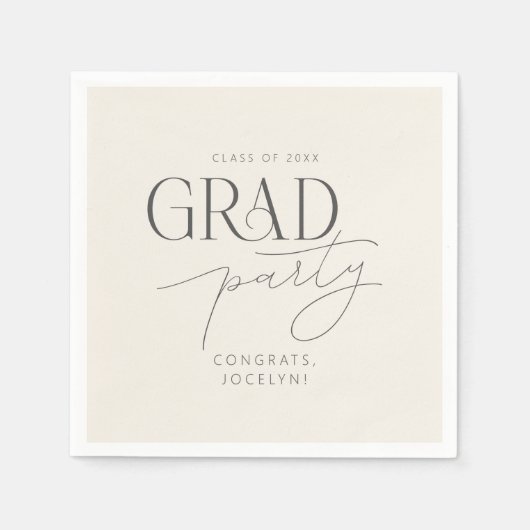 Cream Gray Personalized Minimalist Grad Party Servet (Voorkant)