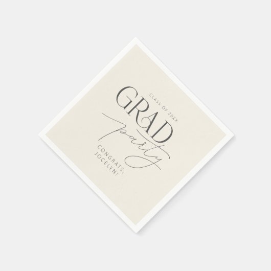Cream Gray Personalized Minimalist Grad Party Servet (Hoek)