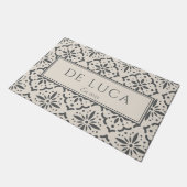 Cream Gray Tile Design Family Name Deurmat (Schuin)
