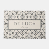 Cream Gray Tile Design Family Name Deurmat (Voorkant)