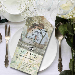 Cream Green Eucalyptus Botanical QR Code All In One Uitnodiging