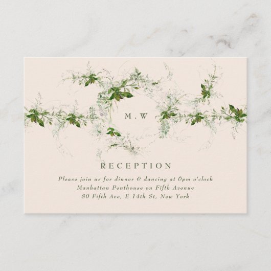 Cream Green Eucalyptus Monogram Huwelijksreceptie Informatiekaartje (Voorkant)