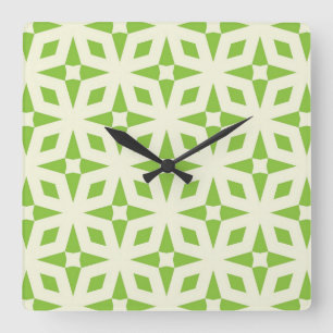 Cream green geometric tile patroonmosaic 70s vierkante klok