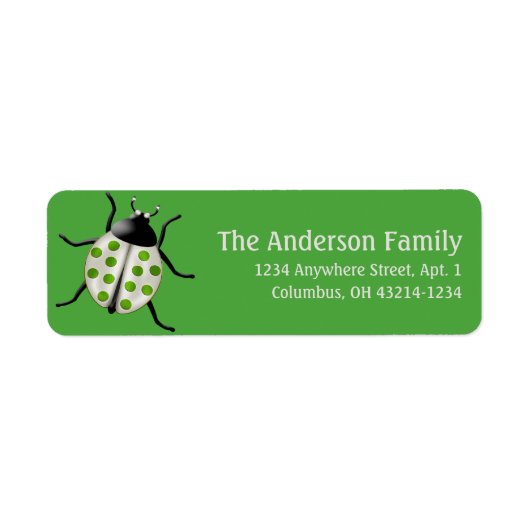 Cream & Green Ladybug d2 Cute Adresetiketten Etiket (Voorkant)