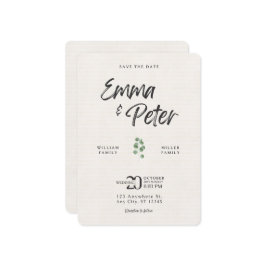 Cream Green Leafed Modern Save the Date Kaart