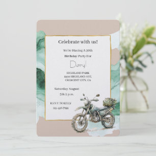 Cream Green Motorfiets Avontuur Verjaardag Kaart