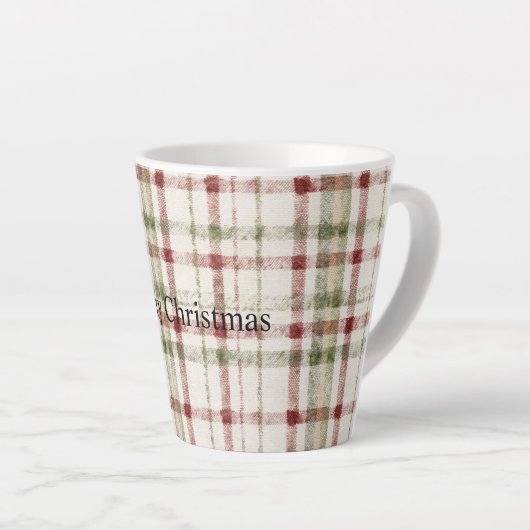 Cream Green Red Plaid Stripes Christmas Latte Mok (Rechterhoek)