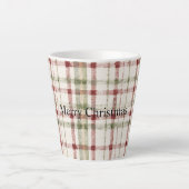 Cream Green Red Plaid Stripes Christmas Latte Mok (Voorkant)