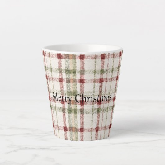 Cream Green Red Plaid Stripes Christmas  Latte Mok (Voorkant)