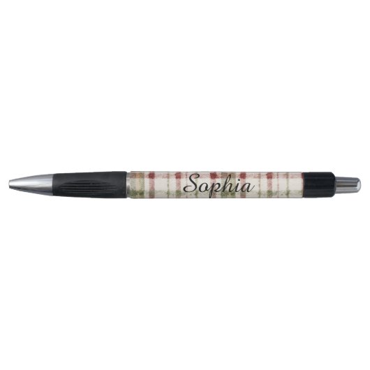 Cream Green Red Plaid Stripes  Pen (Voorkant)