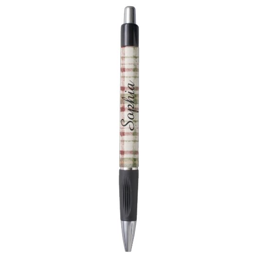Cream Green Red Plaid Stripes  Pen (Voorkant Verticaal)